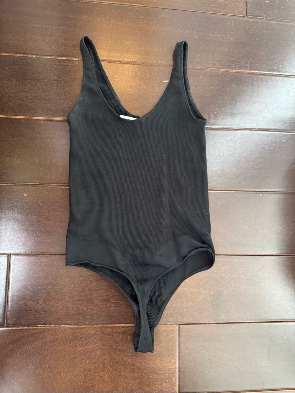Women's Black Ribbed Scoop Neck Bodysuit